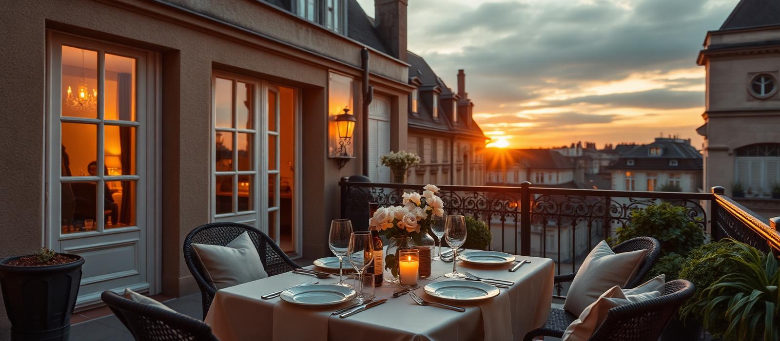 Terrasse d'un appartement bruxellois au coucher du soleil